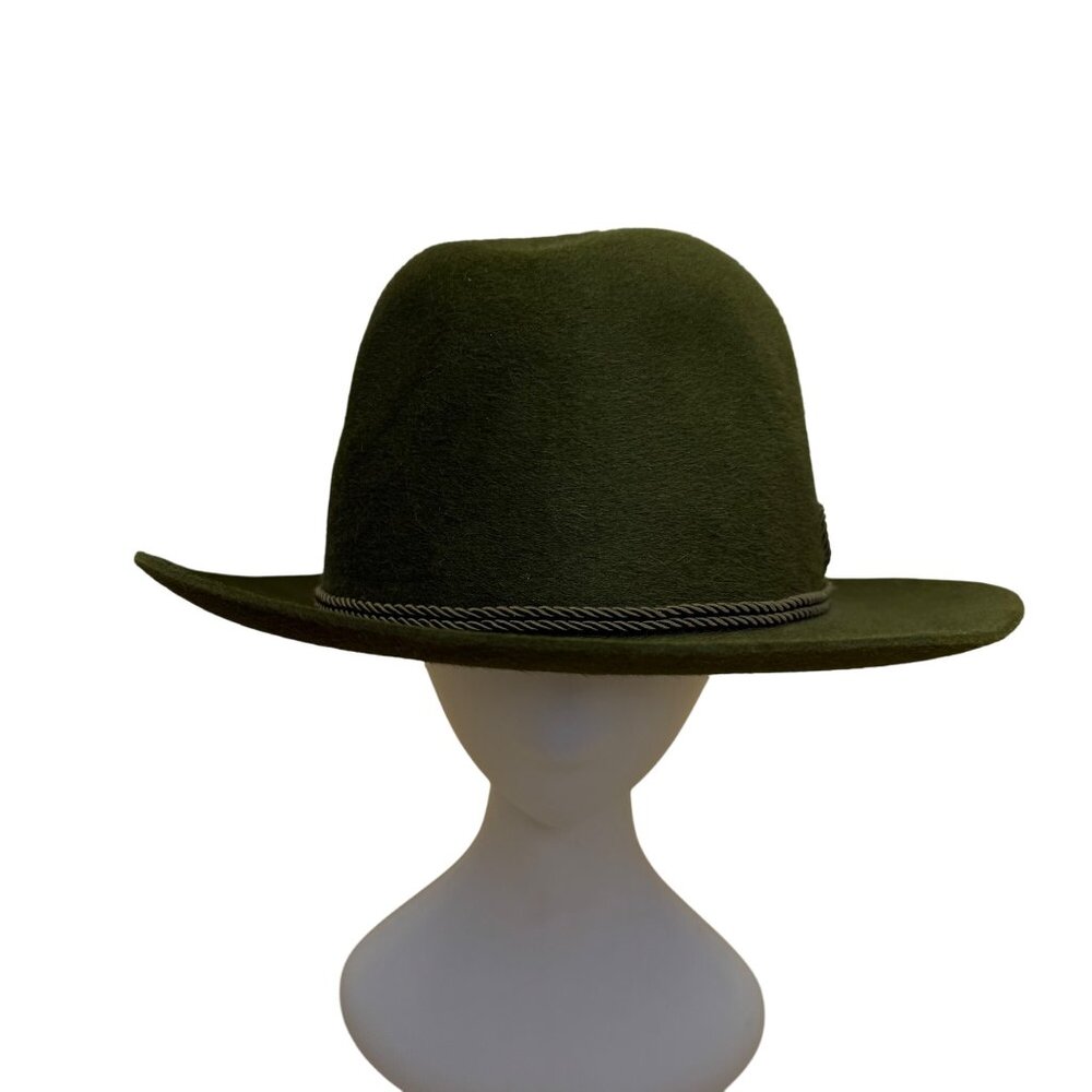 Vintage Rockel Green Wool Fedora Hat Rustic Design Twisted Cord Band Feather OS